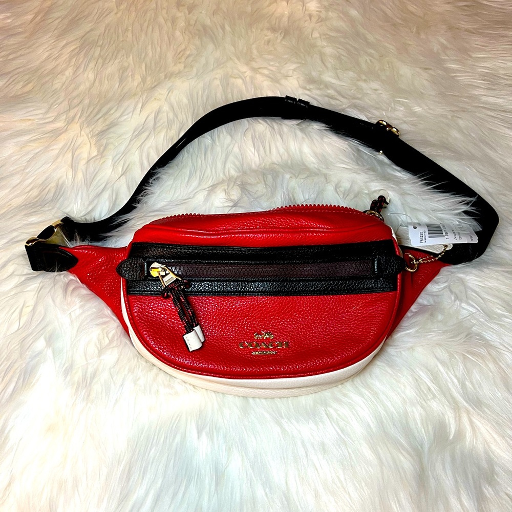 Coach Red and Black Leather Belt Bag